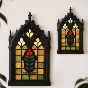 Black Wooden Gothic Style Door Frame Wall Mounted Storage Rack Decoration
