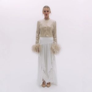 New Long Sleeve Slim Fit Fashion Sexy Band Feather Coat