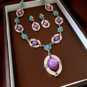 Diamond Oval Pendant Earrings Exquisite Clavicle Necklace Jewelry Suit