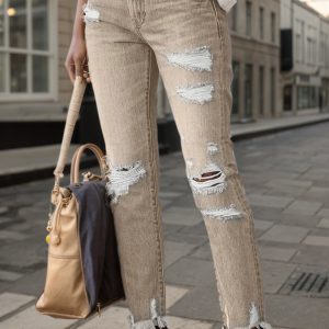 2025 New Women's Fashion Ripped Plus-sized Jeans, Straight And Slim 9-inch Jeans, Retro And Comfortable Jeans, Suitable For All Occasions, Plus-sized Women's Denim Clothing