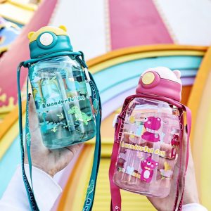 Children's Cartoon Strap Suction Nozzle Kettle Plastic Water Cup