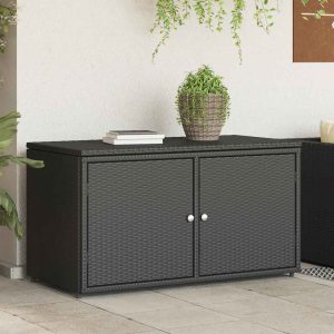 Garden Cabinet Black 110x55x60.5 cm Poly Rattan