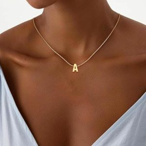 Stainless Steel A- Z Pendant Necklace 26 Letter Necklace Elegant Graceful