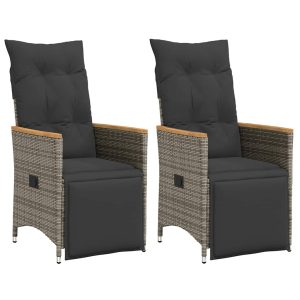 Garden Chairs with Cushions 2 pcs Adjustable Grey Poly Rattan