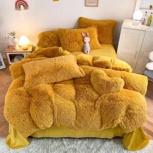 Mink Fur Fabric Long Wool Thickened Warm Winter Coral Fleece Bedding Suit