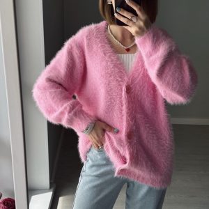 Loose V-neck Mink-like Top Soft And Thickened