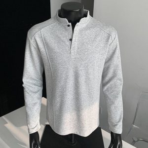 Patchwork Stand-up Collar Sweater Shoulder Polo Shirt Collar Long Sleeve Men