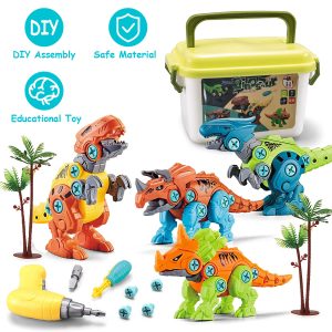 1Set Take Apart Dinosaur Toys DIY Dinosaur Construction Building Block Assembly Toys With Electric Drill For Kids 3-7 Year Old Learning Educational Gift Christmas Gift