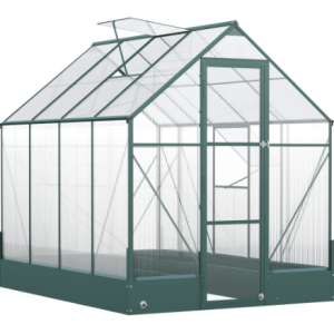 Outsunny 6x8 FT Polycarbonate Greenhouse With Base And Raised Bed, Walk-in Greenhouse With Aluminium Frame, Temperature Controlled Window, Foundation For Plants, Flowers, Vegetable