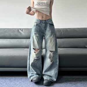 Design Sense Niche Loose Retro Destroyed Pants