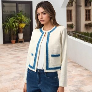 Temperament Crew Neck Retro Raw Edges Design Short Coat