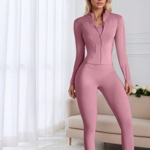 2025 Women's New Fitness Running Suit, Long Sleeved Sports Jacket, Tight Hip Pants Fitness Suit, Suitable For All Seasons