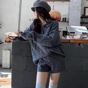 Fashionable Knitted Suit Binding Cable Knitwear Elastic Waist Knitted Shorts