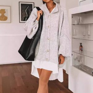 Fashion Solid Color Casual Retro Cardigan