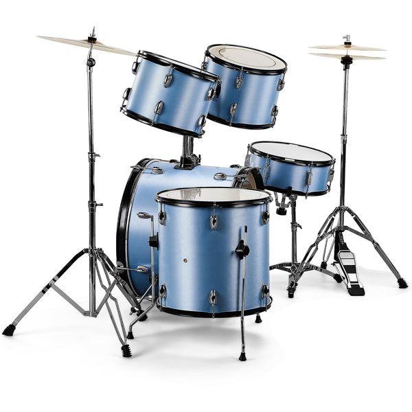 Full Size Adult Drum Set 5-Piece Blue with Bass Drum, two Tom Drum, Snare Drum, Floor Tom, 16