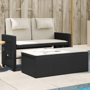 Adjustable Garden Bench with Cushion Black Poly Rattan