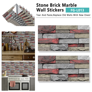 Red Stone Brick Marble Wall Sticker, PVC Easy To Clean And Waterproof, For Kitchen And Bathroom Splashback Wall Decoration