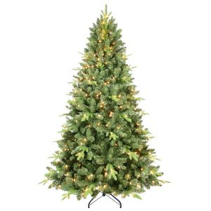 Artificial 5ft Green Christmas Tree With 967 PE PVC Mixed Branch Tips, 300 UL Warm White Led, Memory Wireiron Wire, Hinged Premium  Foldable Base For Indoor Holiday Decorating