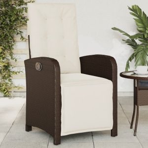 Garden Chair with Footrest Adjustable Brown Poly Rattan
