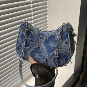 Fashionable And Stylish Design, Casual Personality, Gradient Star Denim Chain, Crossbody Shoulder Small Square Women's Bag