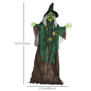 Size Outdoor Halloween Decoration Witch, Animated Prop Decor With Sound And Motion Activated, Light Up Eyes, Creepy Sound