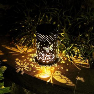 Solar Butterfly Lamp Iron Hollow Courtyard Decoration Projection Lamp