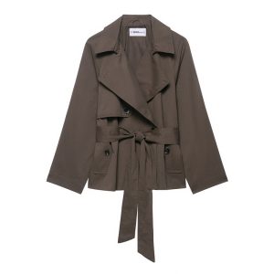 Fashion Design Lapel Belt Wind-breaker Coat