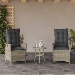 Garden Chairs with Cushions 2 pcs Adjustable Light Grey Poly Rattan