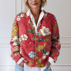 3d Women's Printed Wear Cardigan Knitted Coat