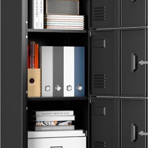 Metal Locker With Ventilation Holes, Metal Storage Cabinet With Lock And Card Slof For Home,School, Office, Gaeage,Assembly Required,Black