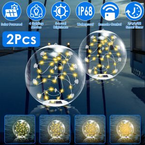 2Pcs Floating Pool Lights 14in Solar Powered Pool Balls IP68 Waterproof Inflatable Pool Decoration Lights With Remote Control 3 Light Modes Timer Adjustable Brightness