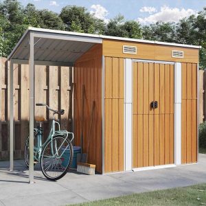 Garden Shed with Lean-To Roof Light Brown 277x107x181 cm Steel