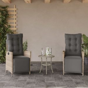 Garden Chairs with Footrest, 2 Pieces, Adjustable, Light Grey, Poly Rattan