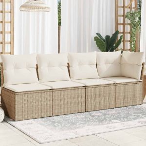 Garden Sofa with Cushions 4-Seater Beige Poly Rattan