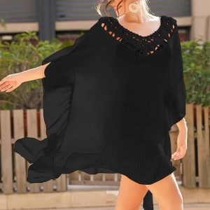 Beach Cover-up Tassel Square Overskirt Stitching Hand Crocheted