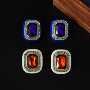 Female Versatile Retro Geometric Glass Candy Earrings