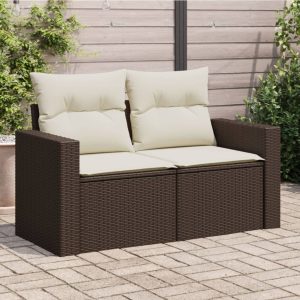 Garden Sofa with Cushions 2-Seater Brown Poly Rattan