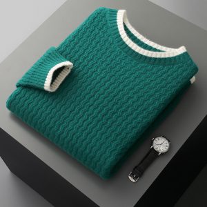 Men's Round Neck Twisted Design Color Matching Sweater