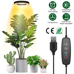 1Pc Plant Grow Light LED Full Spectrum Circle Growing Lamp With 3-9-12Hours Auto Timer Setting 9 Dimmable Brightness Height Adjustable For Indoor Plants