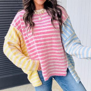 Women's Casual Printed Round Neck Long Sleeve Warm Sweater