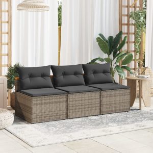 Garden Sofas without Armrests with Cushions 2 pcs Grey Poly Rattan