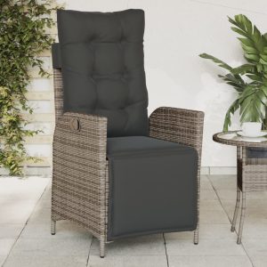 Garden Chair with Footrest Adjustable Grey Poly Rattan