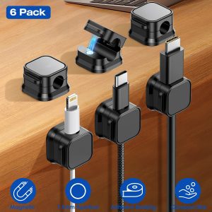6 Pack Magnetic Cable Clips Magnetic Cord Organizer Adhesive Wire Holder For Home Office Car Desk Nightstand Wall