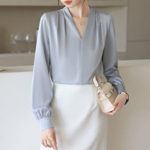 Spring And Autumn Long Sleeve High-grade Blue Shirt Women's Top