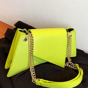 Neon Green Chain Novelty Bag Niche Stone Pattern Flap Underarm Bag PU Leather Textured Bag Purse Fashion Versatile Bag Novelty Gifts , Perfect Best Funny Novelty & Gag Gifts