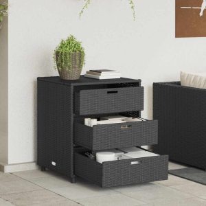 Garden Cabinet Black 55x59x69 cm Poly Rattan