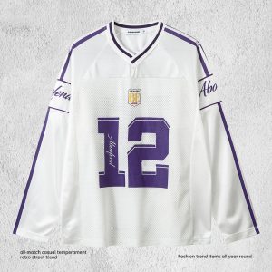 Digital Printed Long-sleeved T-shirt Jersey Contrast Color V-neck Top