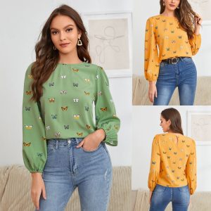 Women's Long-sleeved Shirt Butterfly Print
