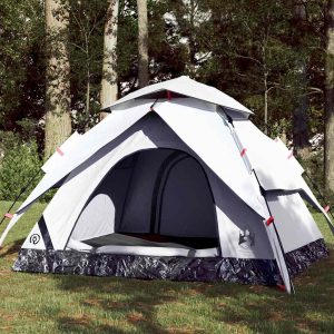 Dome Camping Tent 4 Persons White Blackout Quick Release