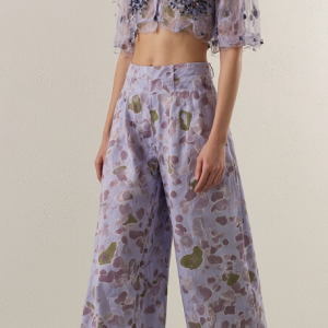 Printed Heavy Beaded Top & High Waist Pants Set